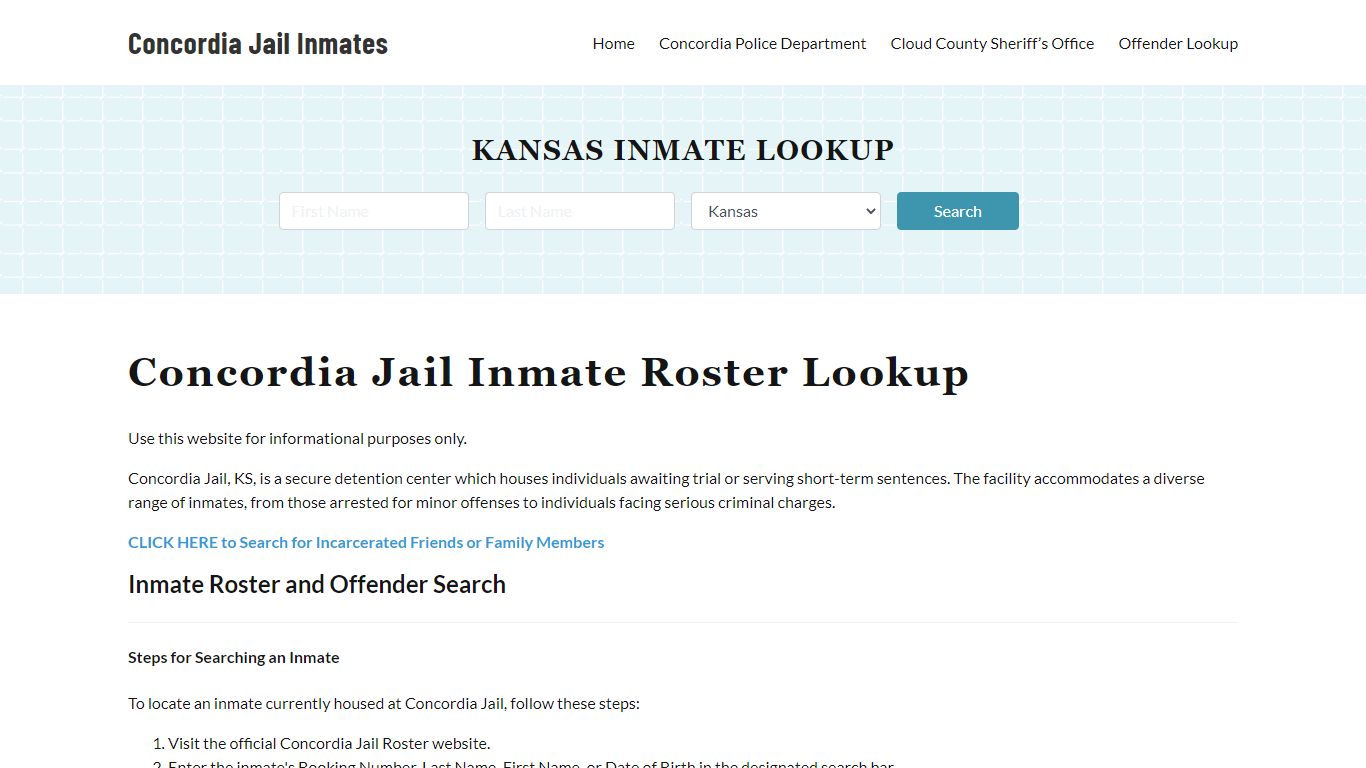 Concordia Jail Inmate Roster, Cloud County, KS, Offender Search